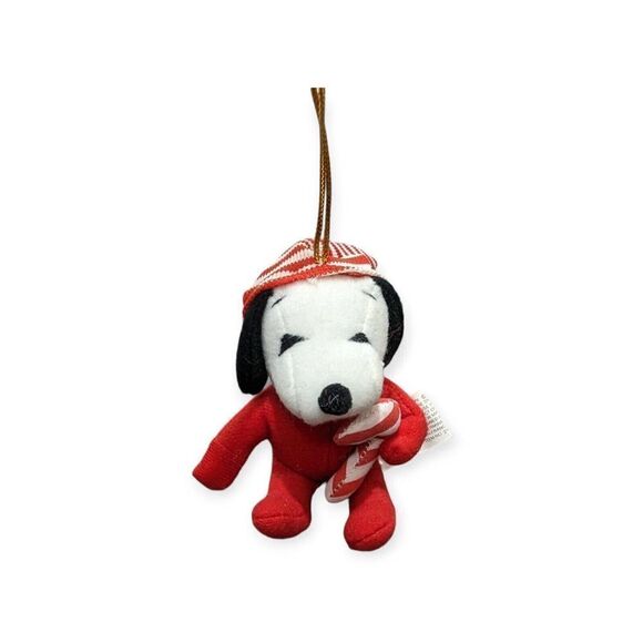 Applause 3" Snoopy in Red Pajamas With Candy Cane Plush Christmas Ornament H - Picture 1 of 5